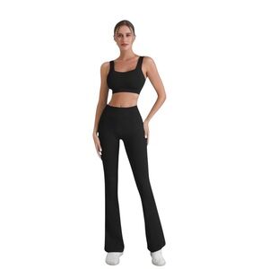2PC Square Neck Sports Bra and Flare Legging Set